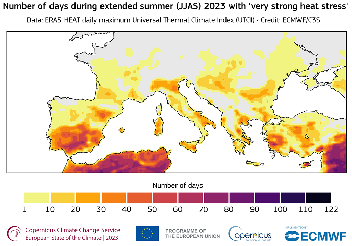 Number of days JJAS 2023 with very strong heat stress