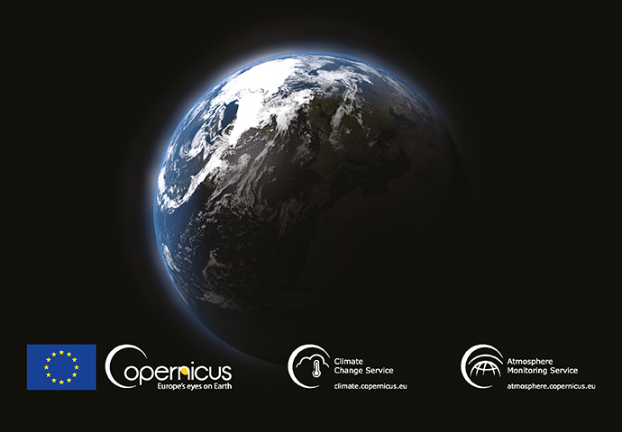 Earth in space with names of ECMWF Copernicus Services