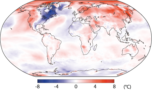 Map of global temperature anomalies in the first quarter of 2015
