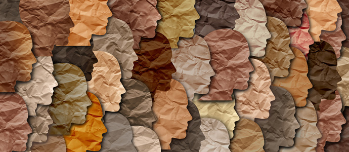 Profiles of faces cut from different coloured papers