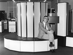 L Bengtsson with the ECMWF's first CRAY supercomputer