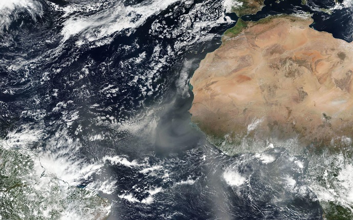 Satellite image of dust plumes off west Africa 1 March 2017