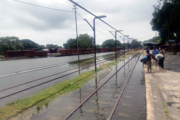 Flooded rail tracks