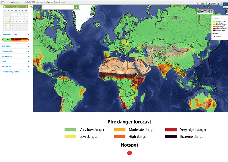 Global Wildfire Information System (GWIS) web interface 