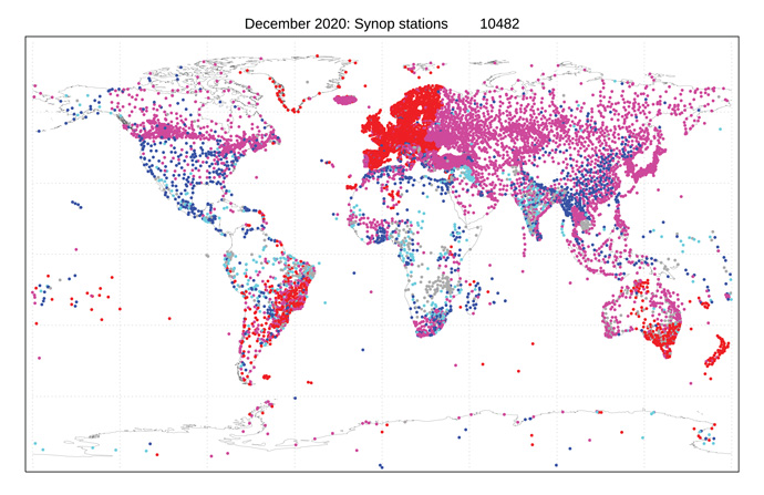 Active land surface stations (SYNOPs), December 2020