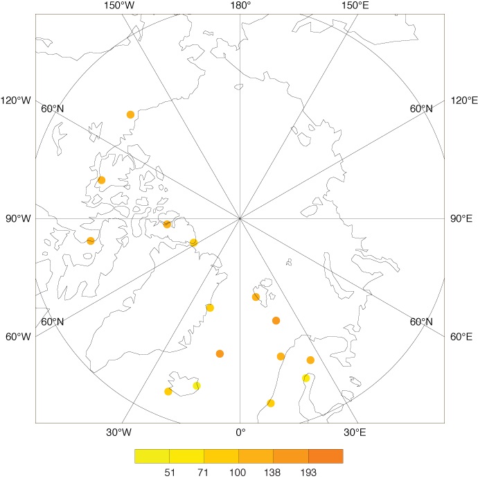Map showing YOPP radiosonde launch locations and numbers