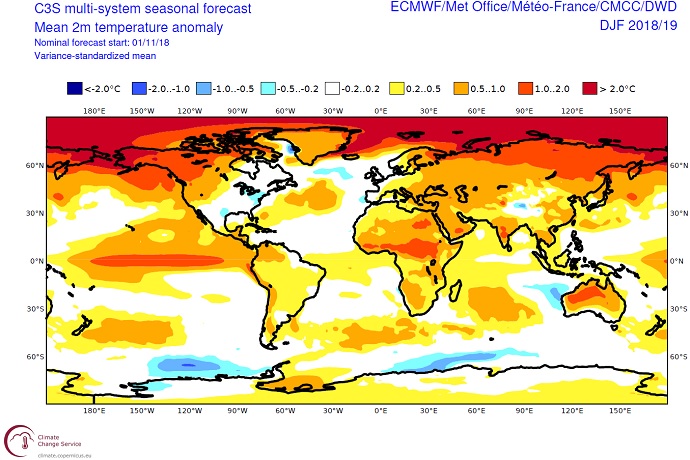 Multi-model seasonal forecast of temperature anomalies