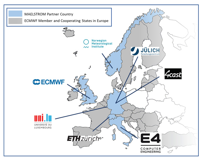 Map showing MAELSTROM project partners