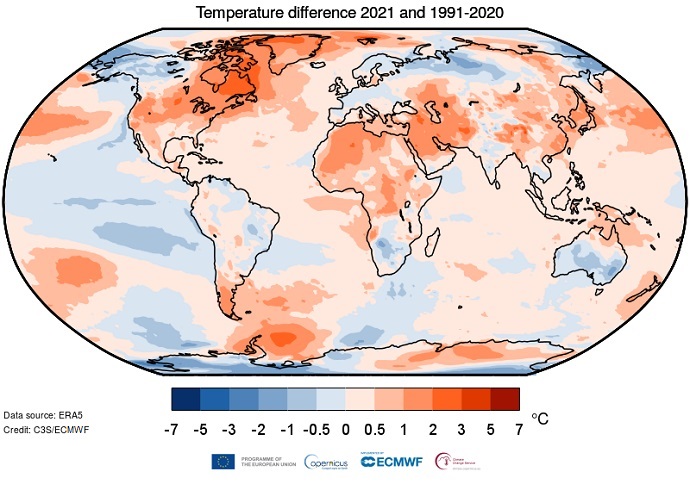 C3S 2021 temperature anomaly