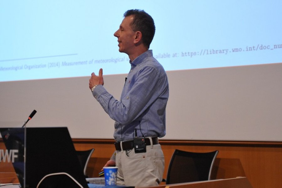 Sándor Baran giving a presentation at ECMWF